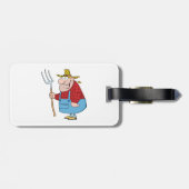 Grappige boer met hooivork overall en strohoed bagagelabel (Achterkant horizontaal)