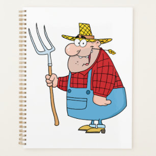Grappige boer met hooivork overall en strohoed planner