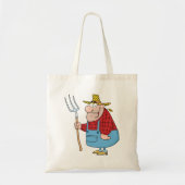Grappige boer met hooivork overall en strohoed tote bag (Voorkant)