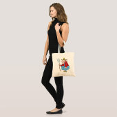 Grappige boer met hooivork overall en strohoed tote bag
