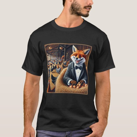 Grappige boerderij Art Fox in Hen Huis Stelen Eier T-shirt (Voorkant)