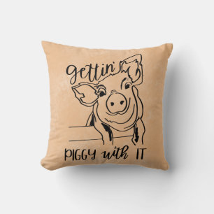 Grappige boerderij land bruin getinte boer varken  kussen
