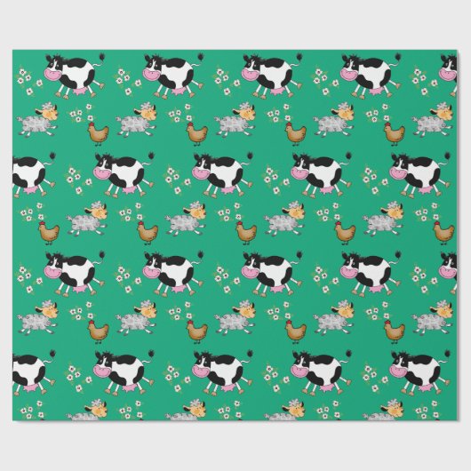 Grappige boerderijdieren cadeaupapier (Vlak)