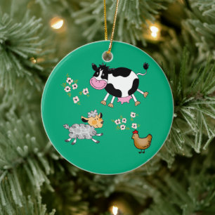 Grappige boerderijdieren keramisch ornament