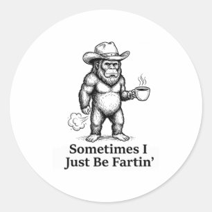 Grappige Boeren Bigfoot Cowboy Soms Ben Ik Alleen  Ronde Sticker