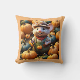 Grappige boerenmuis met pompoenen Sierkussen