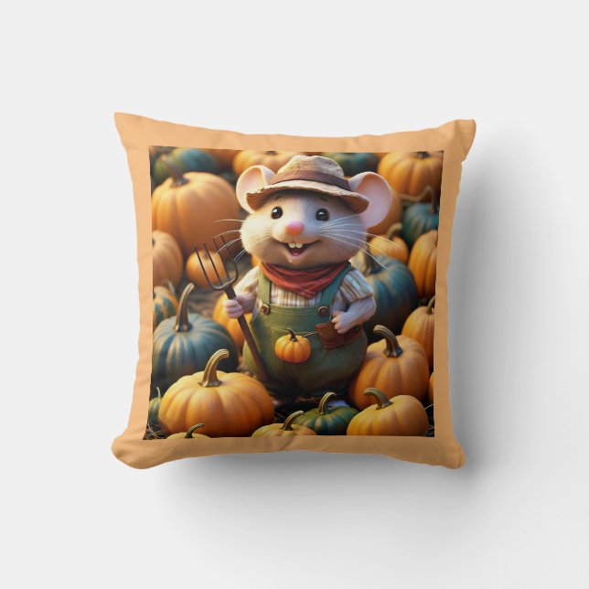 Grappige boerenmuis met pompoenen Sierkussen (Voorkant)