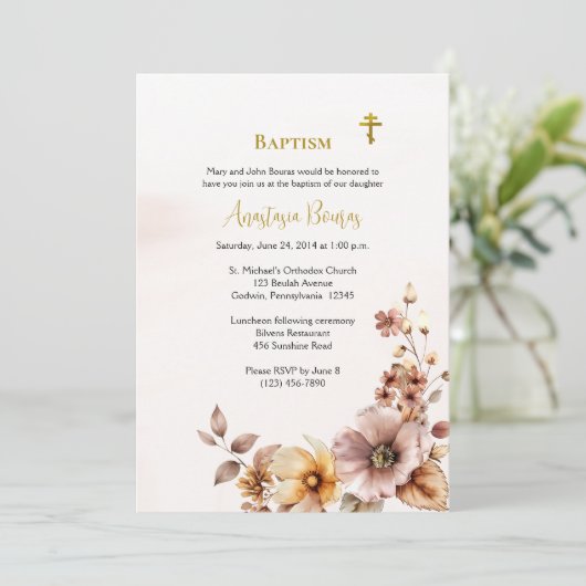 Grappige Boho Bloeit Orthodoxe Christelijke Doop Kaart (Staand voorkant)