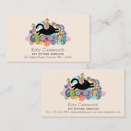 Grappige Boho Hippie Retro Pet Sitting Service Visitekaartje (Voorkant / Achterkant)