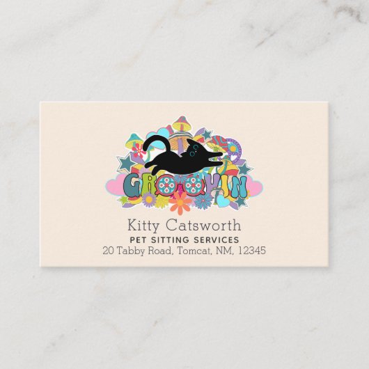 Grappige Boho Hippie Retro Pet Sitting Service Visitekaartje (Voorkant)