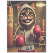 Grappige Bokende Kat Sticker – Mooie Boksende Kitt (Voorkant)