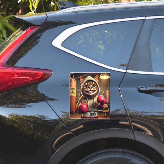 Grappige Bokende Kat Sticker – Mooie Boksende Kitt (Auto Zijkant)