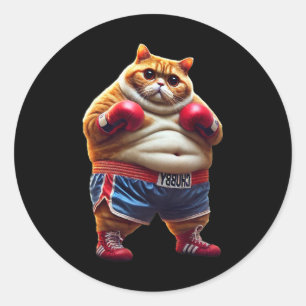 Grappige Boksen Gym Workout Cat met Bokshandschoen Ronde Sticker
