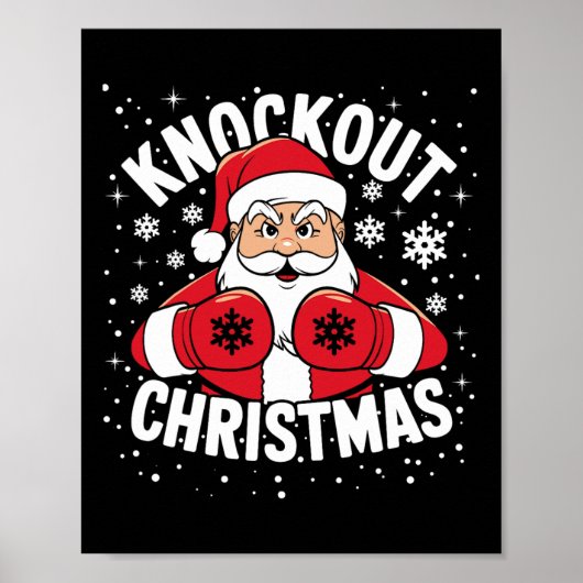 Grappige Boksen Speler Xmas Lights Santa Boxing Ch Poster (Voorkant)
