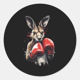 Grappige bokser kangoeroe met bokshandschoenen vec ronde sticker