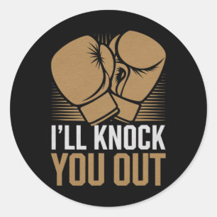 Grappige bokser knock je uit bokshandschoenen ik z ronde sticker
