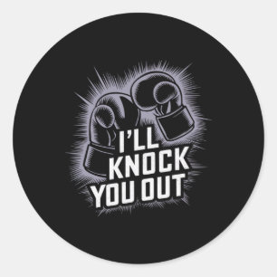 Grappige bokser knock je uit bokshandschoenen ik z ronde sticker