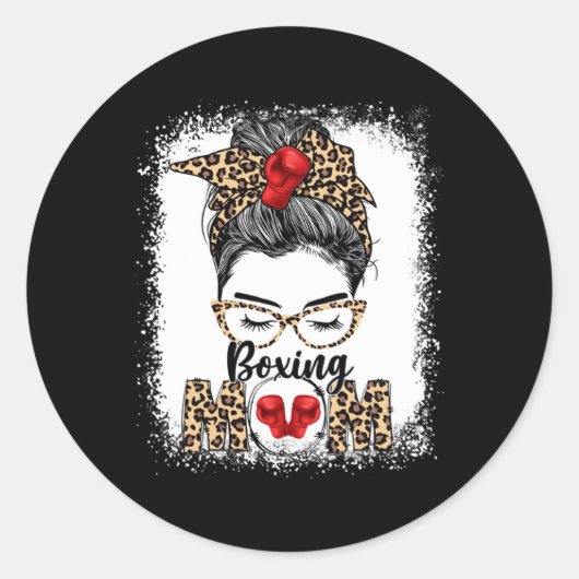 Grappige Bokshandschoenen Messy Bun Boxing Mom Ronde Sticker (Voorkant)