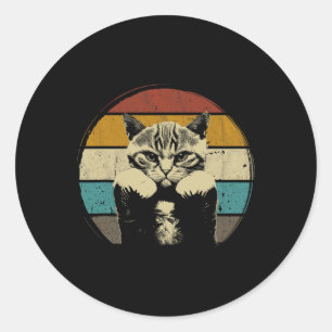Grappige bokskat met bokshandschoenen Retro Ronde Sticker