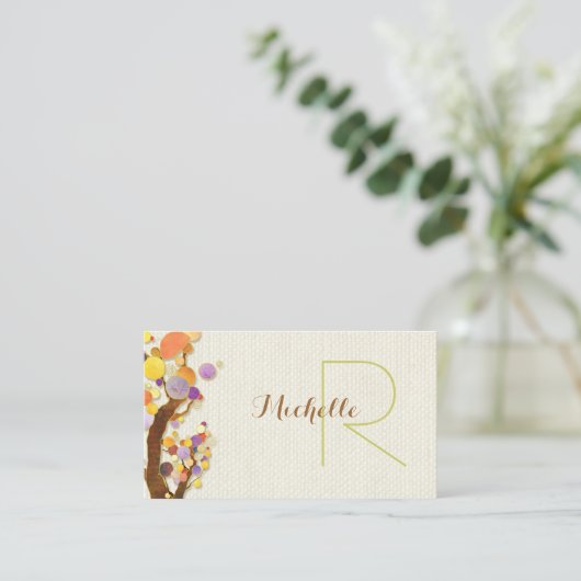 Grappige bomen + Burlap Monogram Visitekaartje (Staand voorkant)