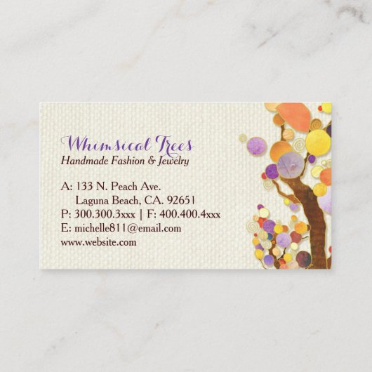 Grappige bomen + Burlap Monogram Visitekaartje (Achterkant)
