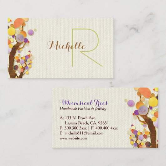 Grappige bomen + Burlap Monogram Visitekaartje (Voorkant / Achterkant)