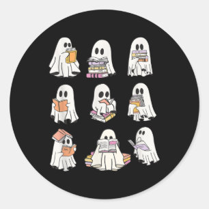 Grappige Boo Geest Lezen Boek Halloween Griezelige Ronde Sticker