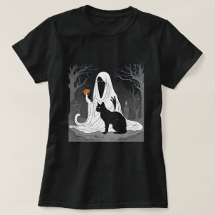 Grappige Boo Ghost Black Cat Halloween Spooky 2024 T-shirt