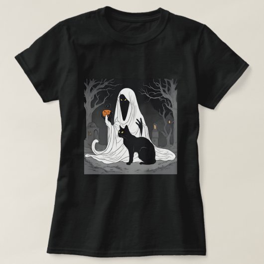 Grappige Boo Ghost Black Cat Halloween Spooky 2024 T-shirt (Design voorkant)