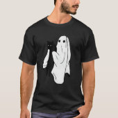 Grappige Boo Ghost Holding Zwarte Kat Halloween Sp T-shirt (Voorkant)