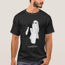 Grappige Boo Ghost Holding Zwarte Kat Halloween Sp
