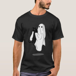 Grappige Boo Ghost Holding Zwarte Kat Halloween Sp T-shirt