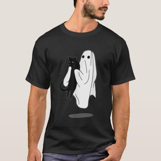 Grappige Boo Ghost Holding Zwarte Kat Halloween Sp T-shirt (Voorkant)