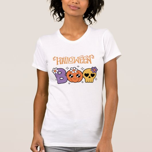 Grappige Boo Halloween Wit & oranje T-shirt (Voorkant)