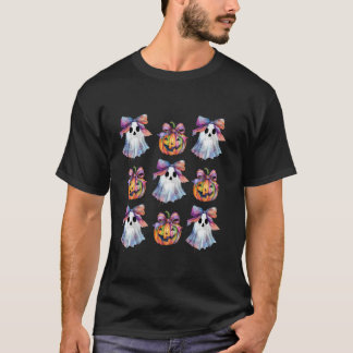 Grappige Boo Pompoen Halloween Coquette Bow Ghost T-shirt