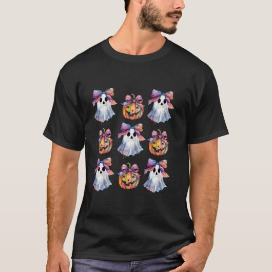 Grappige Boo Pompoen Halloween Coquette Bow Ghost T-shirt (Voorkant)