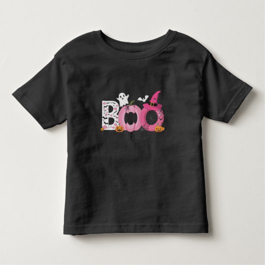 Grappige BOO pompoen met roze vleermuizen en pompo Kinder Shirts (Voorkant)