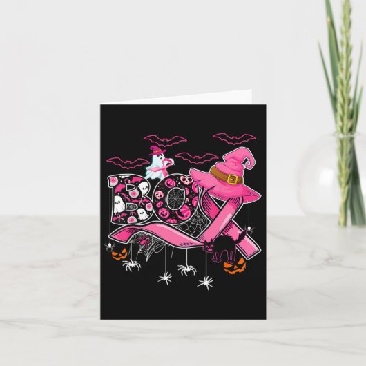 Grappige Boo Pompoen Witch Roze Lint Borstkanker Kaart (Voorkant)