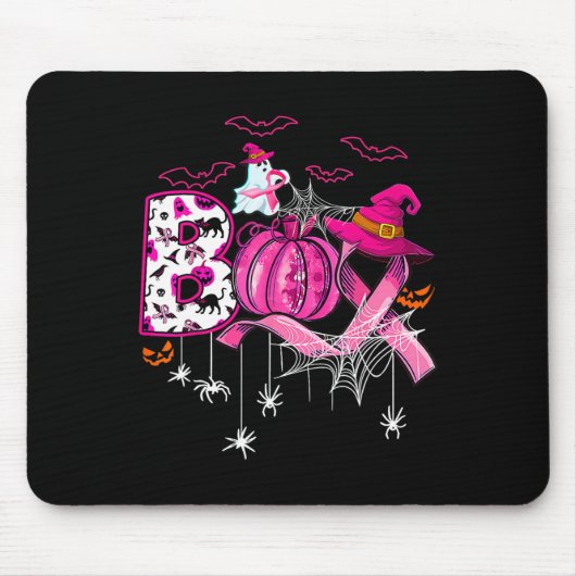 Grappige Boo Pompoen Witch Roze Lint Borstkanker Muismat (Voorkant)