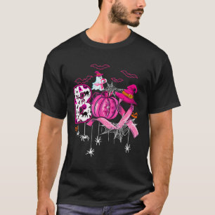 Grappige Boo Pompoen Witch Roze Lint Borstkanker T-shirt