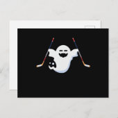 Grappige Boo speelt ijshockey Halloween lange mouw Feestdagenkaart (Voorkant / Achterkant)