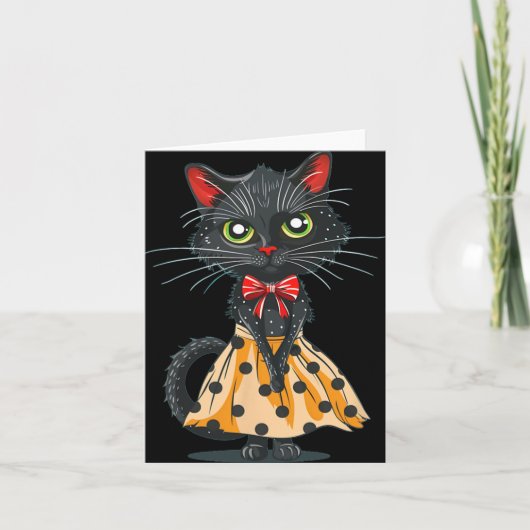 Grappige Boog Kat In Stipjessjurk Kaart (Voorkant)