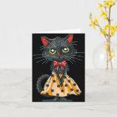 Grappige Boog Kat In Stipjessjurk Kaart (Gele Bloem)