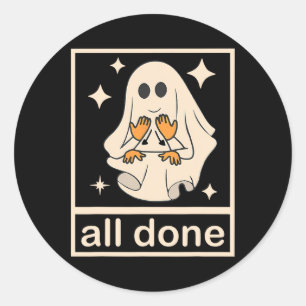 Grappige Boojee Ghost All Done SLP Spraaktherapie Ronde Sticker
