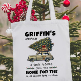 Grappige boom op auto Familienaam Kerstmis Tote Bag