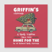 Grappige boom op rode auto familienaam kerst (Voorkant)