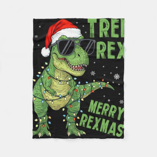 Grappige Boom Rex Kerstmis Dinosaurus Kerstman Hoe Fleece Deken (Voorkant)