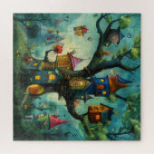 Grappige boomhutten in grote boom legpuzzel (Horizontaal)