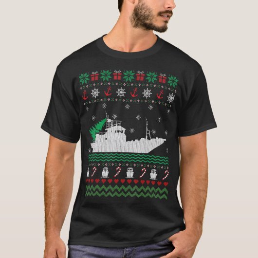 Grappige boot lelijk kersttrui voor visser t-shirt (Voorkant)
