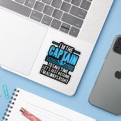 Grappige bootkapitein gaat ervan uit dat ik altijd sticker (Laptop met iPhone)